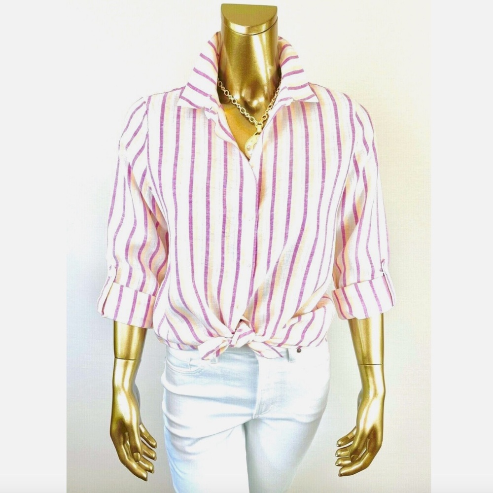 *NWT CLOSING SALE - CHICO'S $99 SIZE-1 NO-IRON 99% LINEN METALLIC SHIRT (M-8)